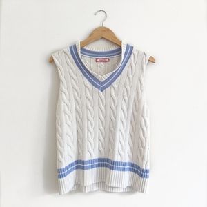CONEYBABE White & Blue Cable Knit Sweater Vest